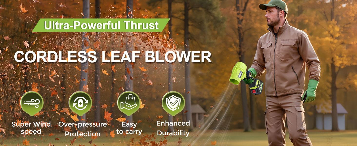 Cheetah 21Vmax Cordless Turbo Jet Blower, Cordless Leaf Blower, Brushless Motor TurboFan with 2 x 3000mAh Batteries & Charger, 3 Nozzles, for Car Drying, Dust Cleaning, Snow Removal