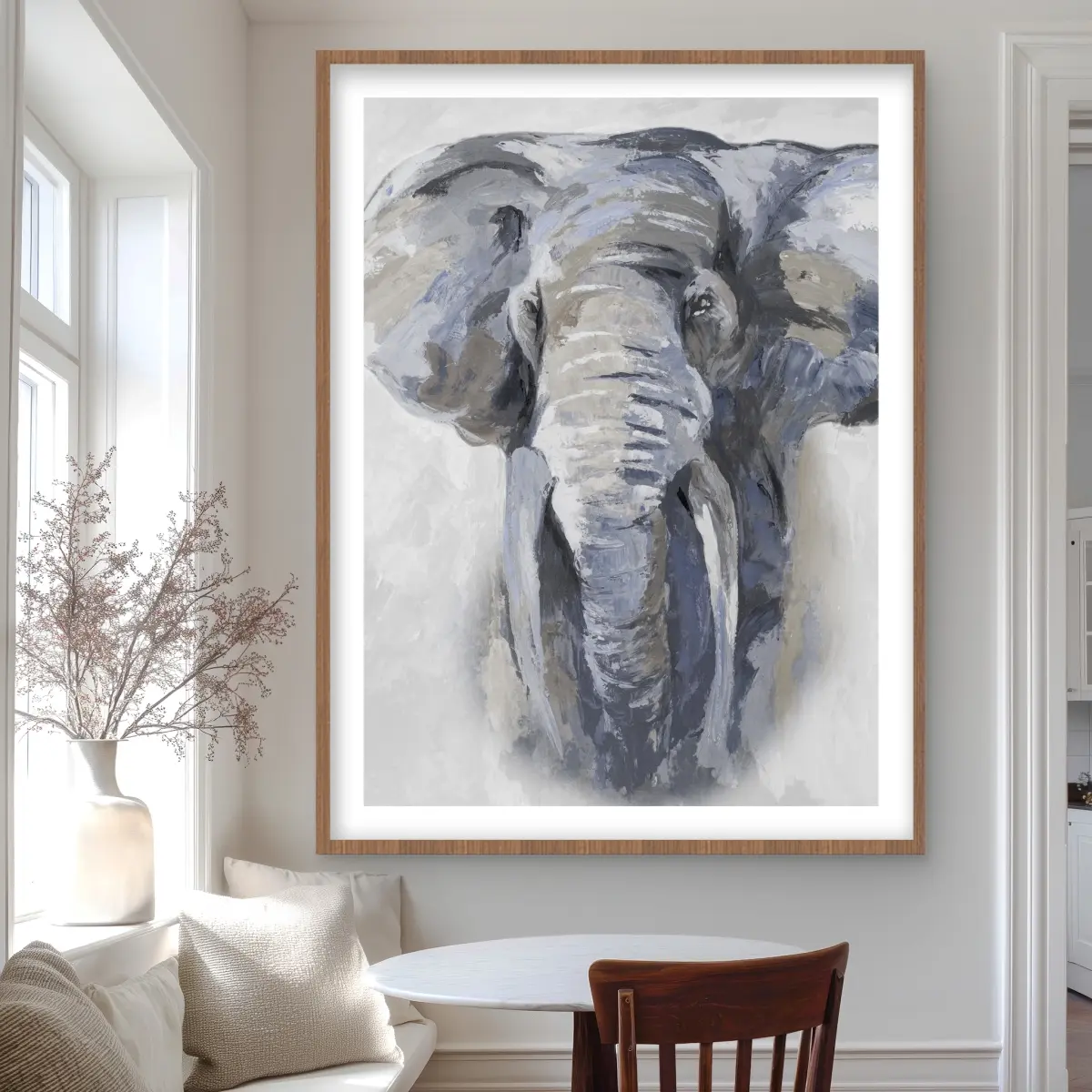 Begin Home Decor C1FM36480GC1UN 36 x 48 in. Pastel Blue Elephant - Wildlife Print Wall Art - Framed Matted Decor