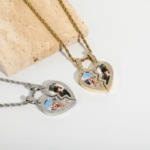 ICE GARDENJEWELRY Custom Magnetic Broken Heart Photo Pendant - Couple Iced Out Necklace men's jewelry