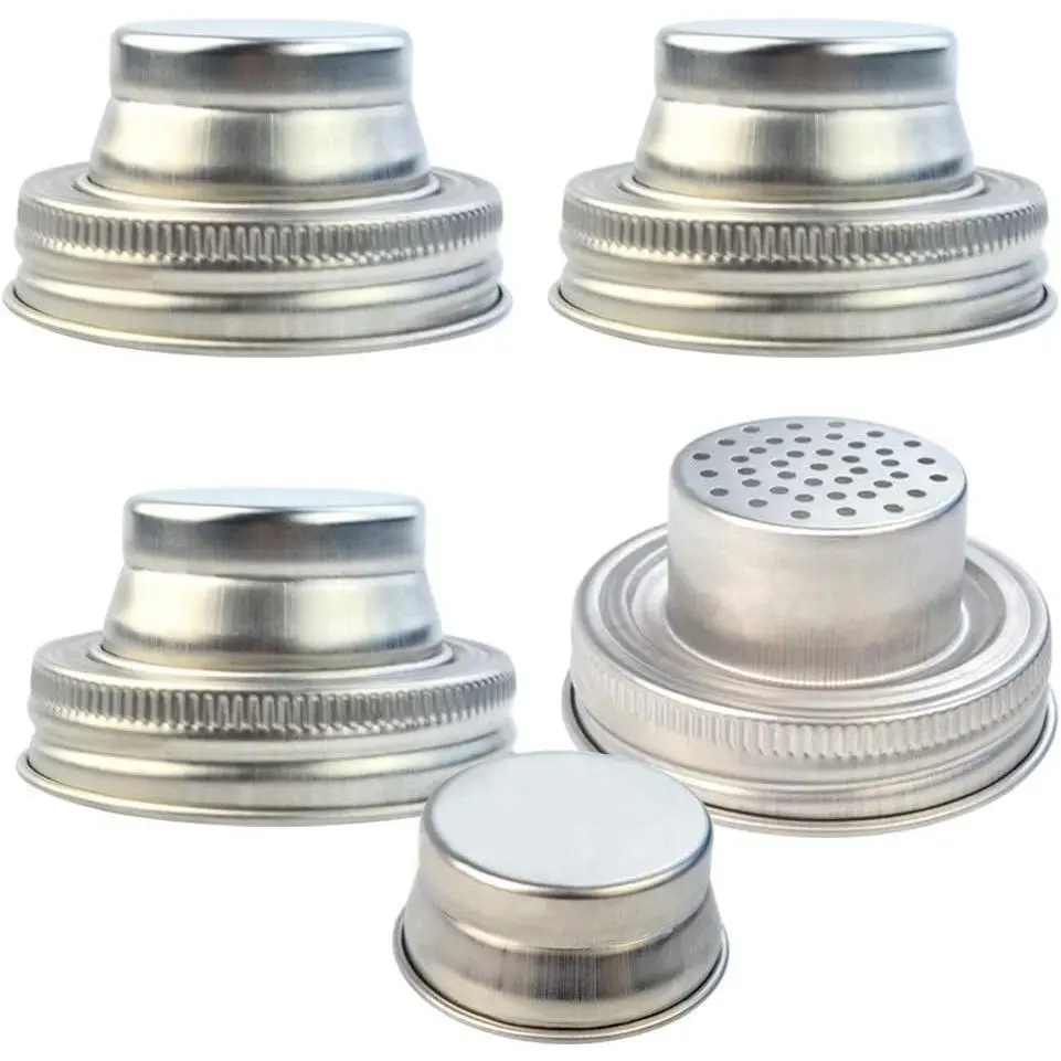 4 Pack of Stainless Steel Mason Jar Shaker Lids Caps for Cocktail,Dredge Flour,Mix Spices,Sugar, Salt, Peppers and More or Shake Drinks Cocktail-Fits Any Regular Mouth Mason Jar Canning Jar