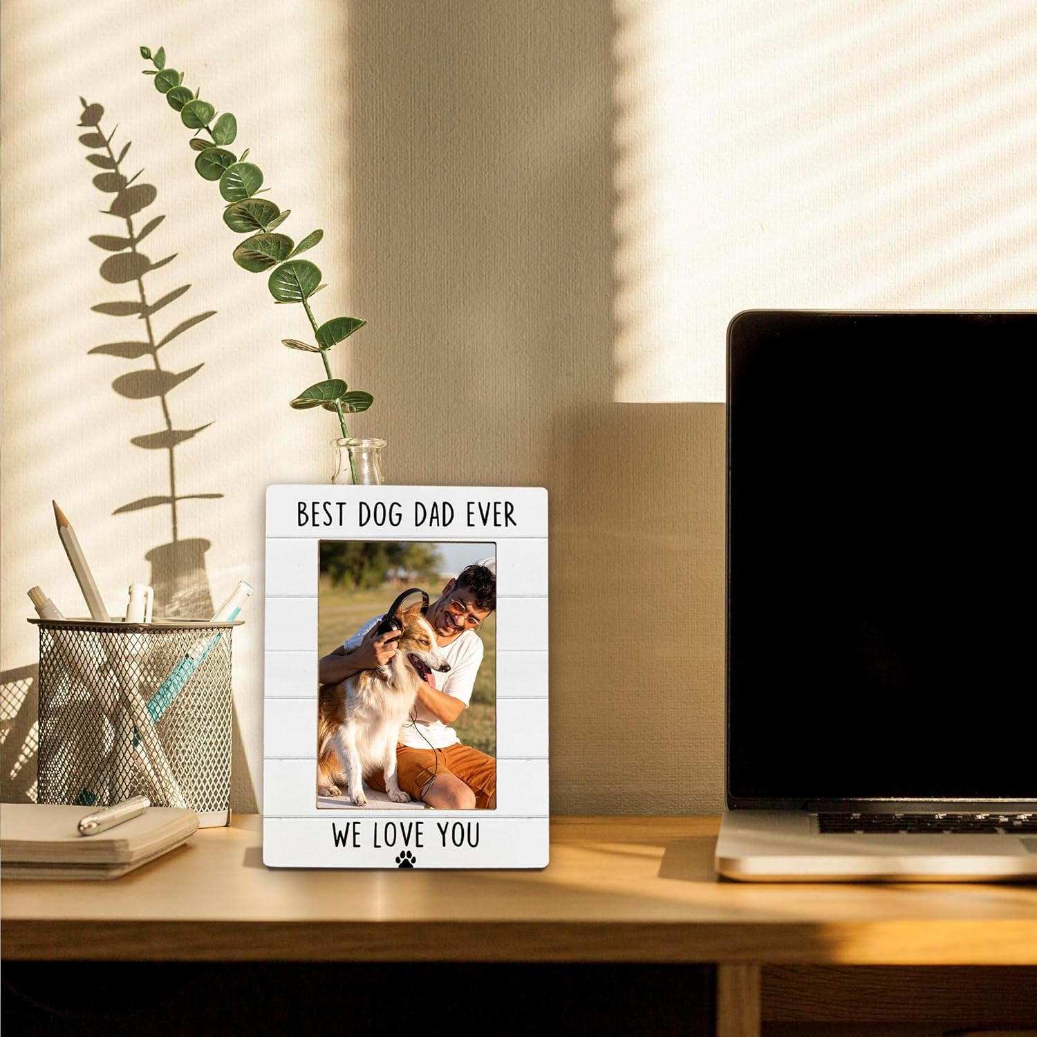 Dog Dad Picture Frame 4x6 – Father’s Day Gifts for Dog Dad, Wooden Pet Lover Photo Frame for Desk/Table, Unique Dog Father Gifts from Pet Lovers, Home Office Decor Picture Frame
