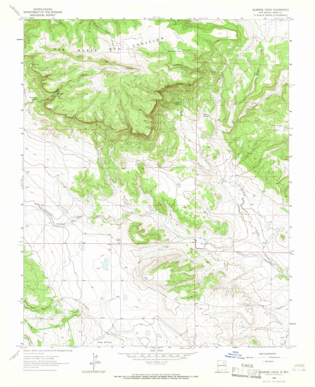 Alamosa Creek New Mexico USGS Topographic Quadrangle Map, 1964, 1:24000