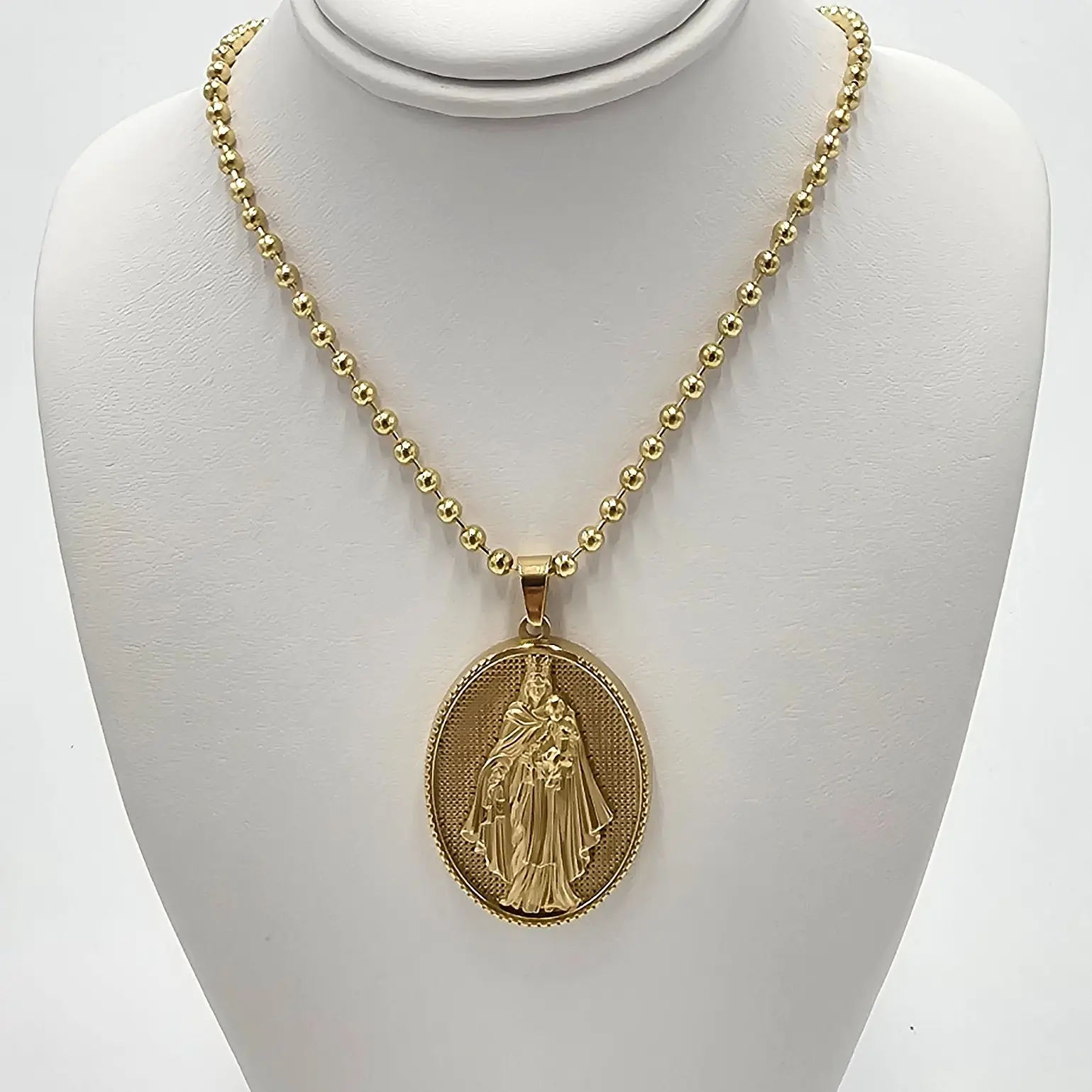 Handmade Virgin Pendant Beads Gold Necklace - 18-20 cm Ball Chain, Elegant Pendant, Religious Necklace, Fashion Costume Jewelry Accessory, Dainty Necklaces, Chain Style Necklaces
