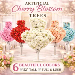 Artificial Cherry Blossom Tree Stand 52 Inches Tall 10 or 20 Stems Realistic Flowers Flexible Stems Sturdy Metal Stand Round Base Easy Assembly