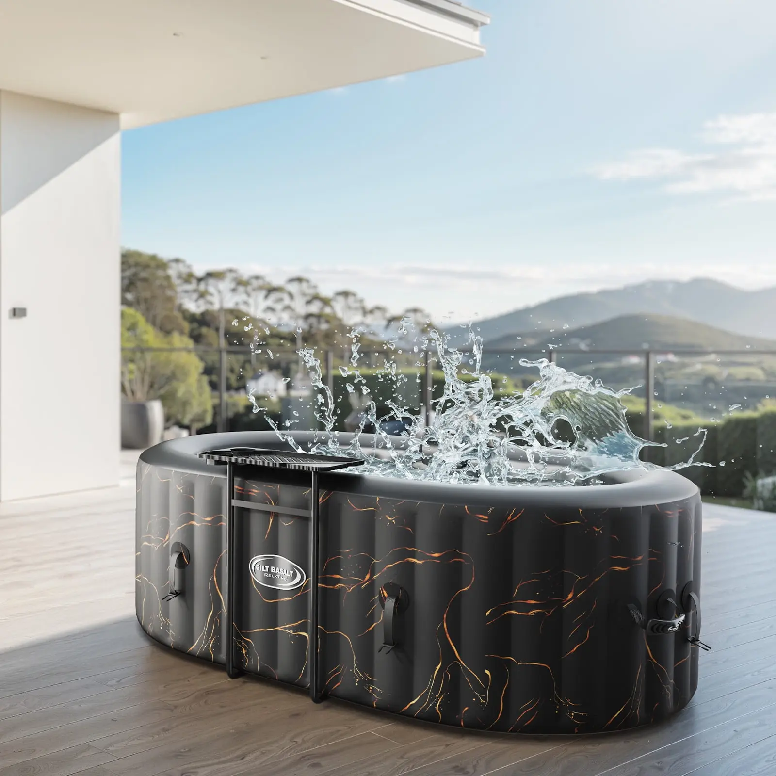RELXTIME 2-Person Oval Inflatable Hot Tub Set - Outdoor Spa with 100 Jets, LED Light, Water Heating, I-Beam Frame, Laminated PVC (Requires Setup)