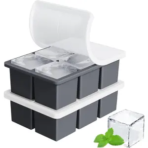 Large Ice Cube Tray for Whiskey: Big Square Ice Cube Maker for Cocktail - 2Pack Silicone Old Fashioned Ice Cube Trays - 2inch Huge Cubed Ice Trays for Whisky