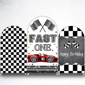 15-day 2D Flat Delivery Fast One Race Car Arch Backdrop Cover for 1st Birthday Racing Party