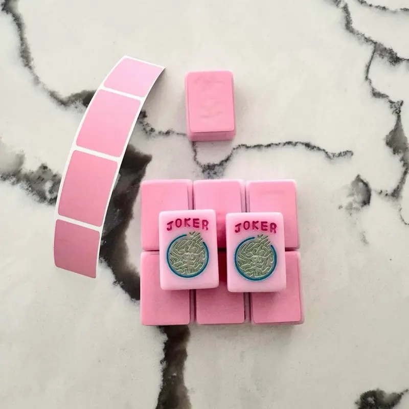 8 Hobby Lobby Pink Mahjong Stickered Tiles - Blanks + 4 Extra Stickers