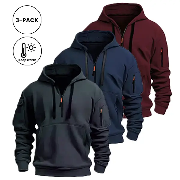 Men's 3-Pack Long-Sleeve Hoodies, Autumn & Winter Keep-Warm Athletic Apparel, Outdoor Casual Athletic Wear Sweatshirts