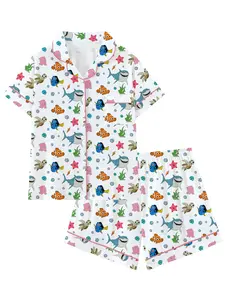 Ocean Turtle Fish Animal Print Pajama Set, Short Sleeve Loose-Fitting Sleepwear, Comfortable for Sleep and Casual Wear, Perfect Gift