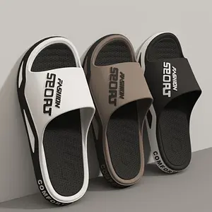 Men's Alphabet Print Fashion Slides, Casual Non Slip Slippers, Open Toe Shoes For Indoor Outdoor Beach Shower, Spring And Summer