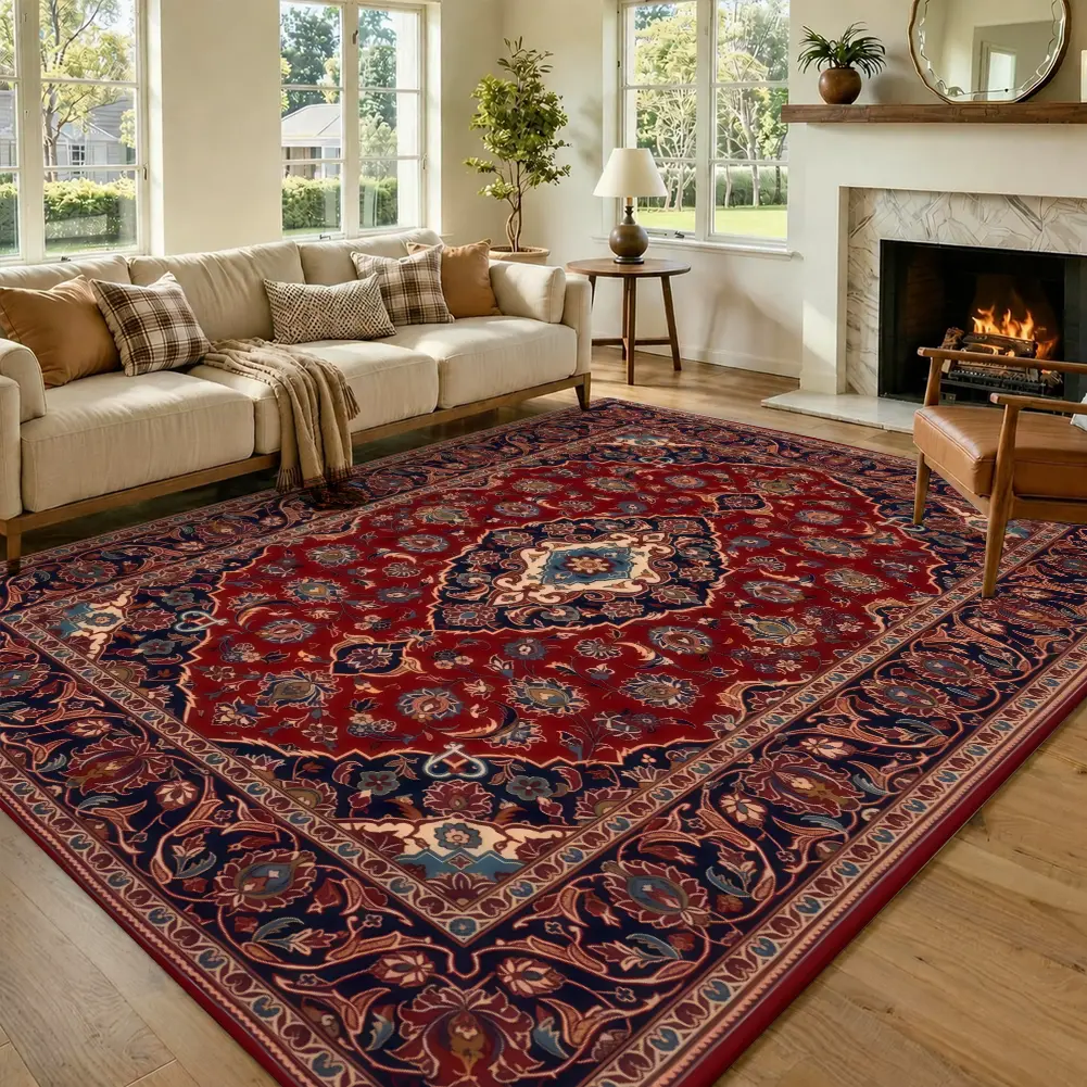 Traditional Persian Red Velvet Area Rug, Intricate Oriental Living Room Rug, Classic Home Decor