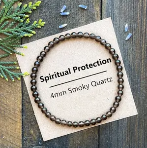 Natural Smoky Quartz Crystal Gemstone 4mm Round Beads Handmade Bracelet Healing Reiki Stretch Men Women Bracelet