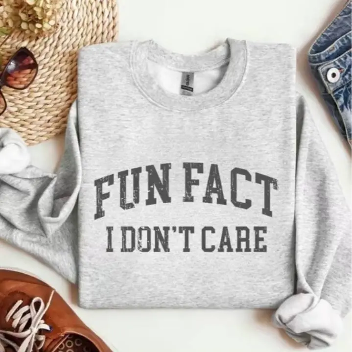 Fun Fact I Don't Care Sweatshirt - Funny Slogan Graphic Pullover, Casual Humor Crewneck for Men & Women, Trendy and Comfortable Everyday Wear