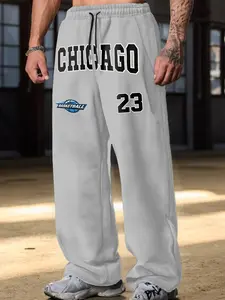 Men's Drawstring Waist Printed Long Pants, Comfortable Casual Sweatpants with Basketball Design, Suitable for All Seasons