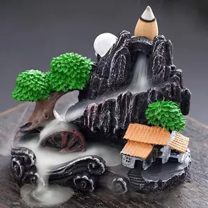 Backflow incense burner resin ceramic creative ornament, mountain and flowing water backflow incense burner, home tea ceremony ornament, indoor agarwood sandalwood incense burner