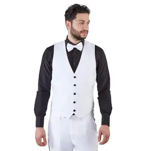 Mens White Tuxedo Vest With Black Buttons Formal Wedding Prom AZARMAN