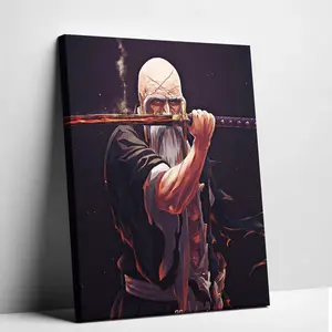Fire Blade Old Master Anime Canvas  Art Epic Flame Katana Warrior Poster Print Japanese Shinigami Commander Painting Cool Gamer Room Decor Man Cave  Hanging Gift wall