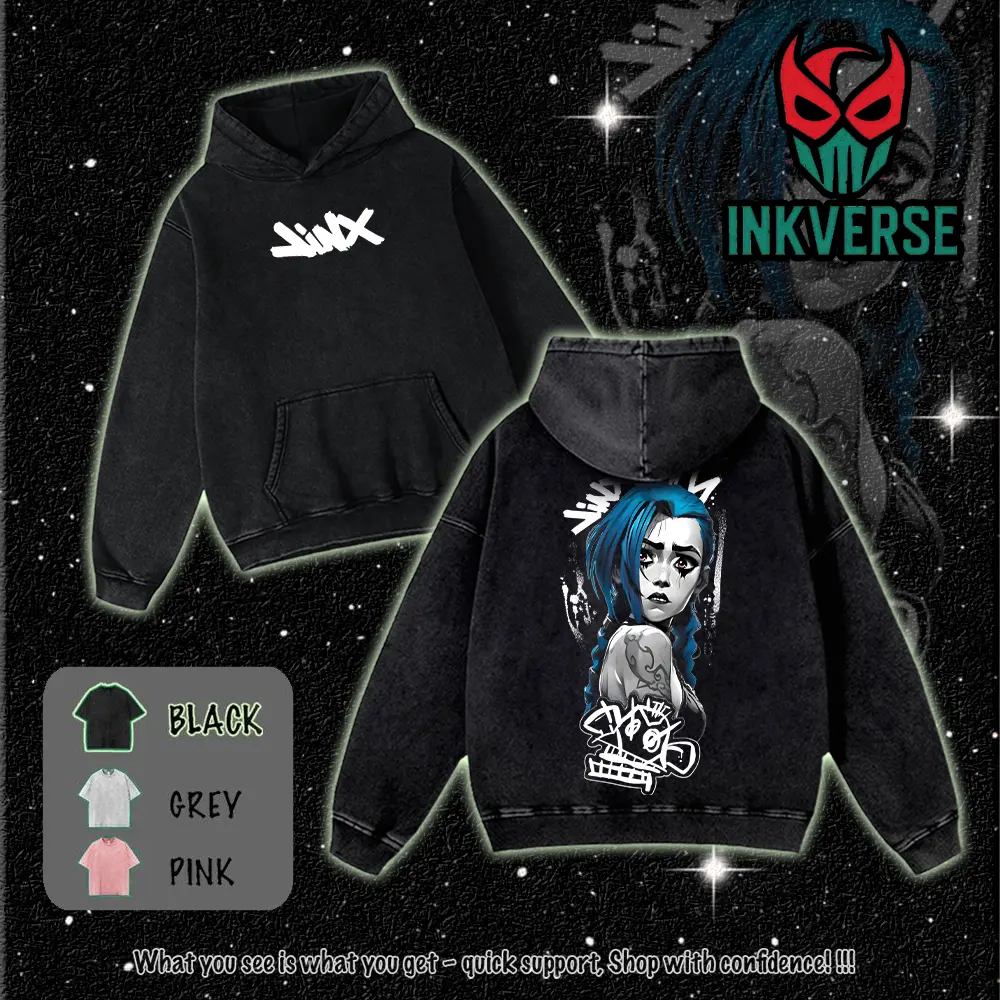 Retro Vintage Jinx x Powder Arcane: League of Legends Washed T-shirt Game Cotton, FPS, Game Lover Unisex Shirt Gift for Him Her Y2K Hoodie Sweatshirt streetwear graphic tee