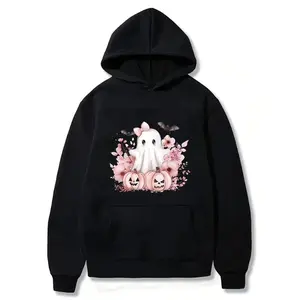 Bow Halloween hoodie, cute ghost hoodie, pumpkin Halloween ghost hoodie, girls' Halloween hoodie, pink pumpkin hoodie