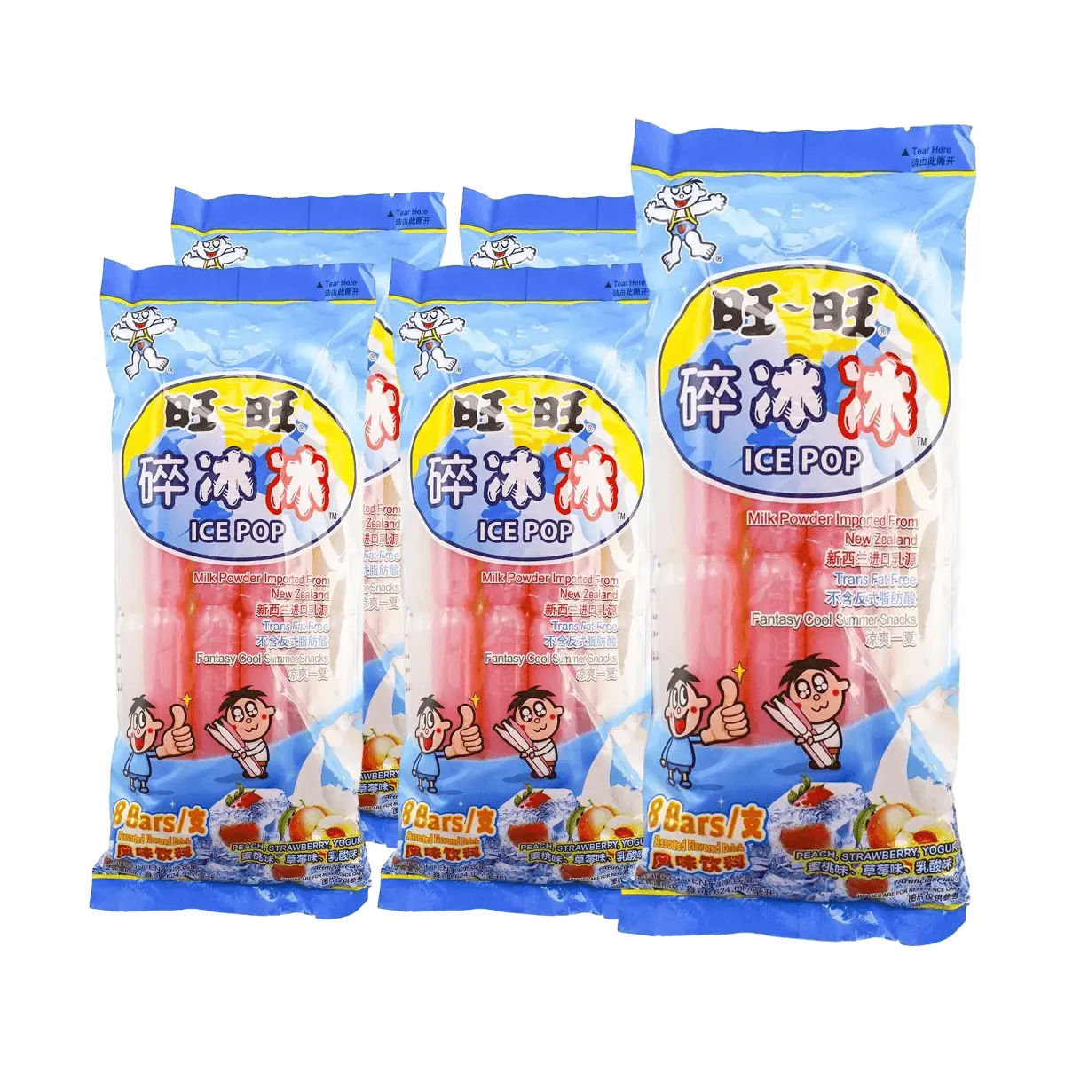 WANT WANT Ice Pop Drink Strawberry Peach Lactic Acid Flavor 8 Popsicles 624ml x 5 Value Pack Nostalgic Frozen Treat