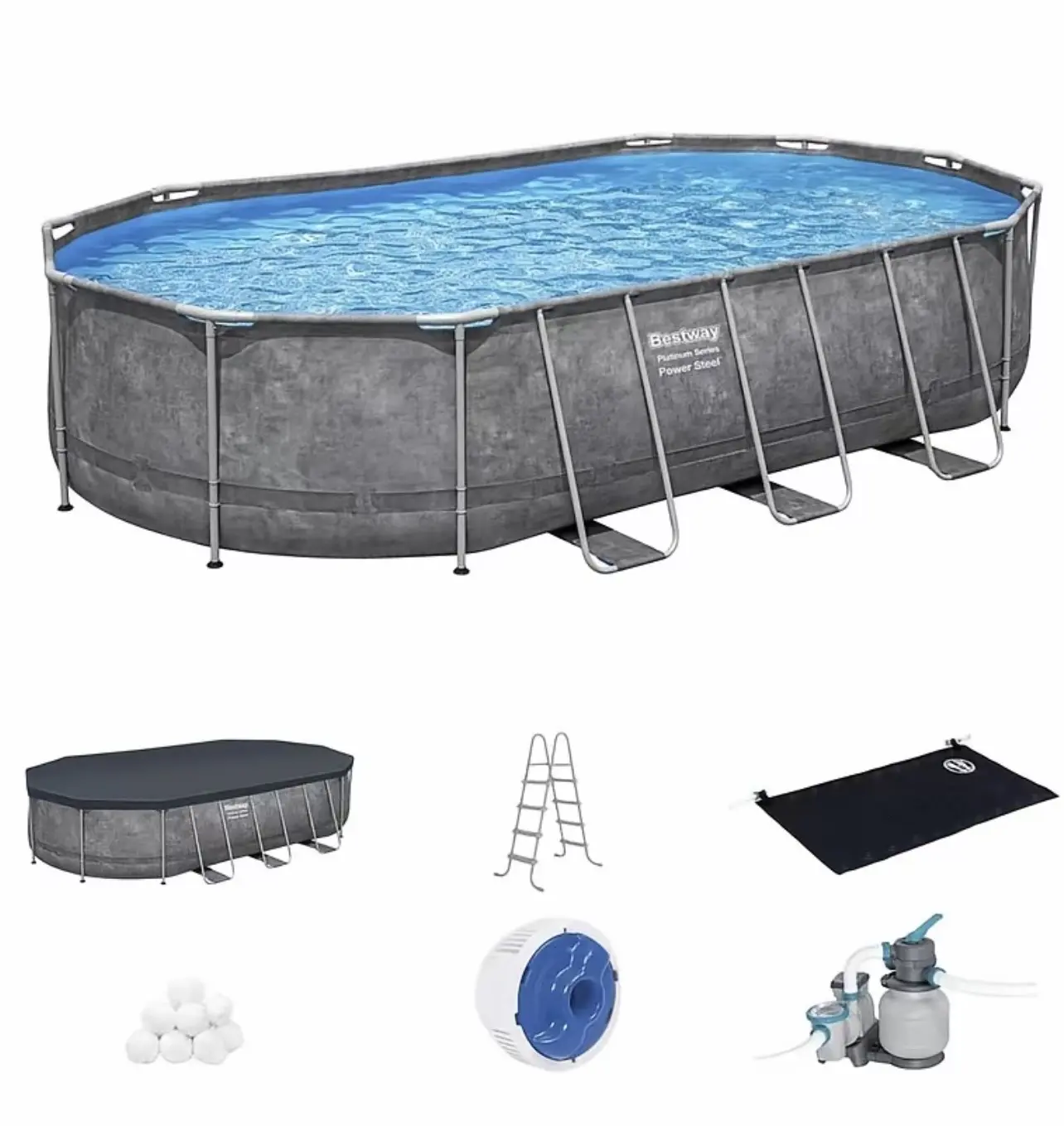 Bestway 20ft x 12ft Oval Frame Pool Steel Set Sand Filter Pump Solar Heater Kit