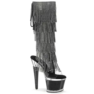 Women's 7 in High Heel Footwear - SPECTATOR-2017RSF Clear-Black Platform Shoes, Elegant Stylish Heels