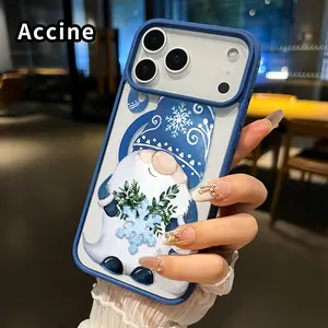 Magnetic Soft Case for iPhone 17 16  Pro Max Plus 15 14 13 12 11 Air E Non-Yellowing Drop Protection Transparent Acrylic Winter Gnome Charm Pattern Shockproof Silicone Cover Supports Wireless Charging