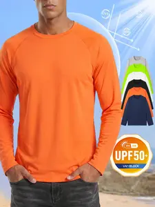 Men’s long-sleeve crew-neck T-shirt — suitable for everyday comfort; leisure sun-protection apparel; men’s casual T-shirt. Youthful fashion for everyday wear; well-fitting long sleeves; sun-protective, cooling, quick-drying sports top.