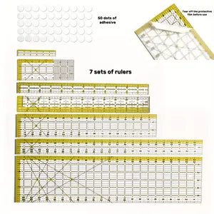 7-piece set of thickened acrylic rulers (3mm), 50 anti slip rings, quilting rulers, sewing machines, handmade DlY tools, Valentine's and Friends' holiday gifts, sizes (6 inches x 24 inches), (2 inches x 24 centimeters), (3 inches x 18 inches)