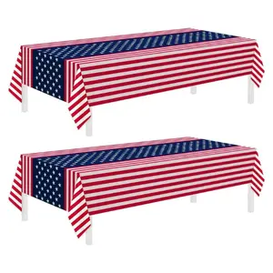 American Flag Disposable Tablecloth 54" x 108" | Patriotic Plastic Table Cover for 4th of July, Memorial Day, Independence Day, BBQ & Party Decorations
