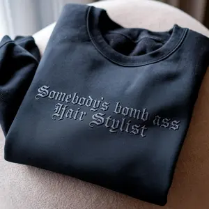 Women's Embroidered "Somebody’s Bomb Ass Hair Stylist" Cotton Hoodie - Long Sleeve, Round Neck, Casual Sweatshirt, Funny Salon Gift for Hairstylists