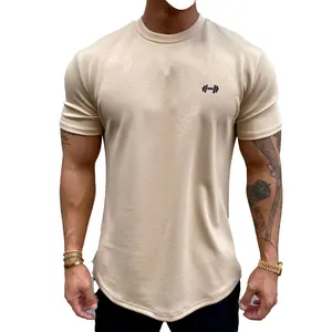 Men's Muscle Fit Longline Bodybuilding Workout Casual Fashion Short Sleeve T-Shirt