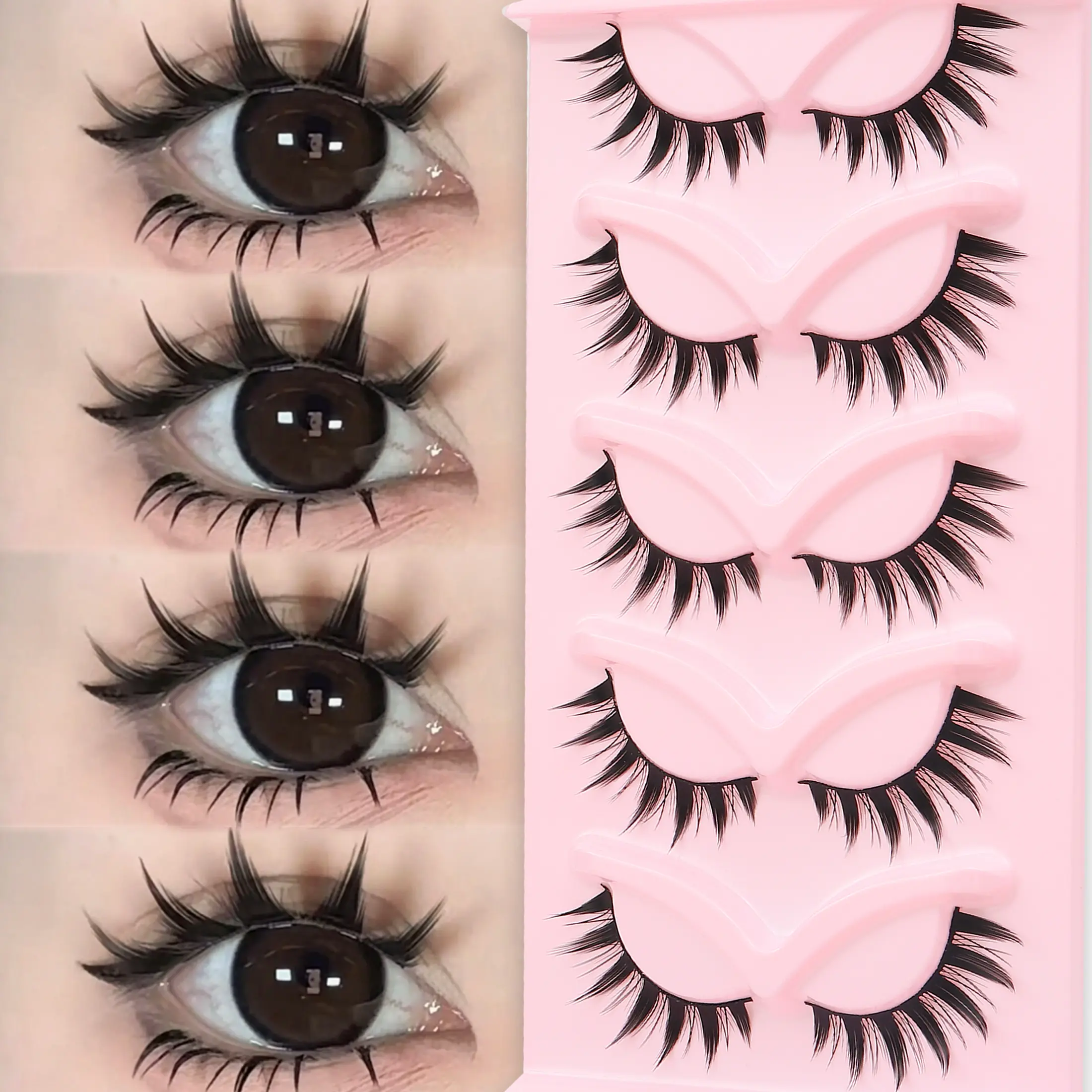 5 Pairs Demon Comic Volumized False Eyelashes, Segmented Beginner-Friendly Hard Lash, Smoky Effect DIY Lash Clusters, Fluffy, for Night Out, Cosplay, Date & Party