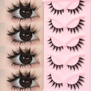 5 Pairs Demon Comic Volumized False Eyelashes, Cute Segmented Newbie Hard Lash, Microsmoke Effect DIY Lashes, Fluffy Eyelash Clusters for Night Out, Cosplay, Date, Party, Travel