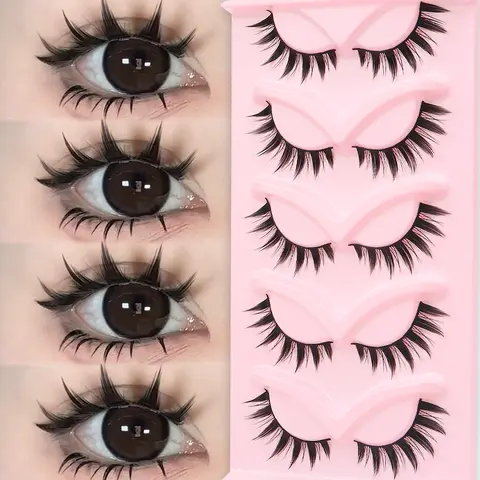 5 Pairs Demon Comic Volumized False Eyelashes, Segmented Beginner-Friendly Hard Lash, Smoky Effect DIY Lash Clusters, Fluffy, Voluminous False Eyelashes, for Night Out, Cosplay, Date & Party
