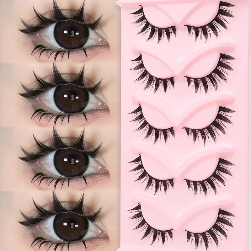 5 Pairs Demon Comic Volumized False Eyelashes, Segmented Beginner-Friendly Hard Lash, Smoky Effect DIY Lash Clusters, Fluffy, Voluminous False Eyelashes, for Night Out, Cosplay, Date & Party