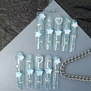 10pcs high-end Fresh and long handmade fake nails, Fresh and long nail decoration for girls handmade fake nails