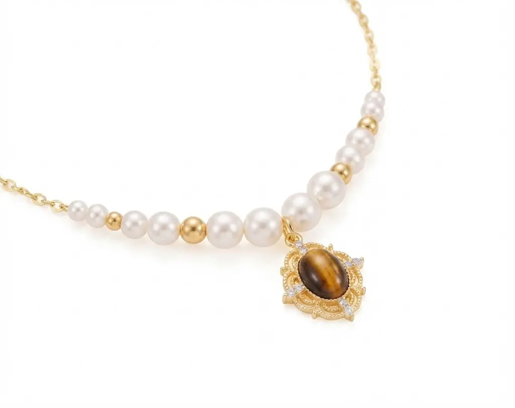 Women's Vintage Tiger’s Eye Elegant Gold Cross Pendant Necklace - Adjustable Infinity-Link Collarbone Y-Chain Costume Jewelry