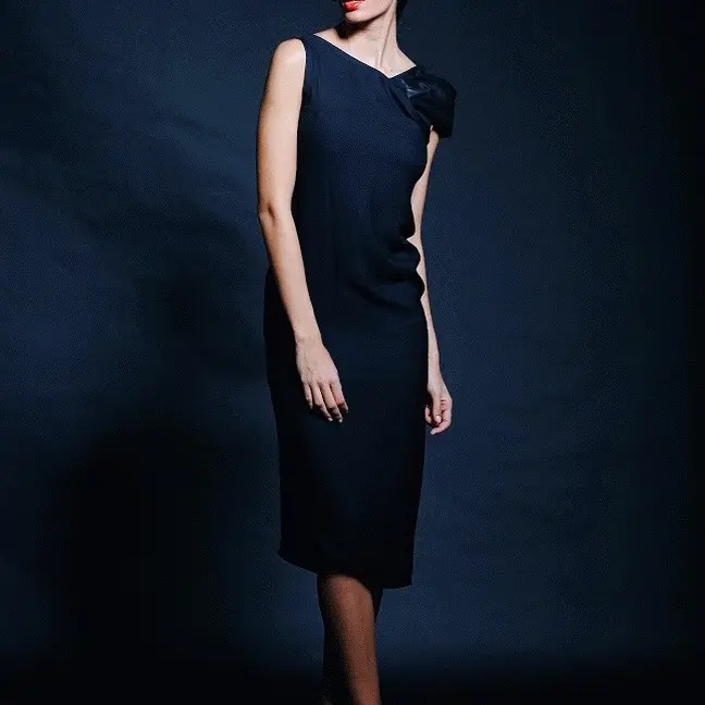 Silk Dress for Women -  Womenswear Black double layered silk dress with one Shoulder detail.