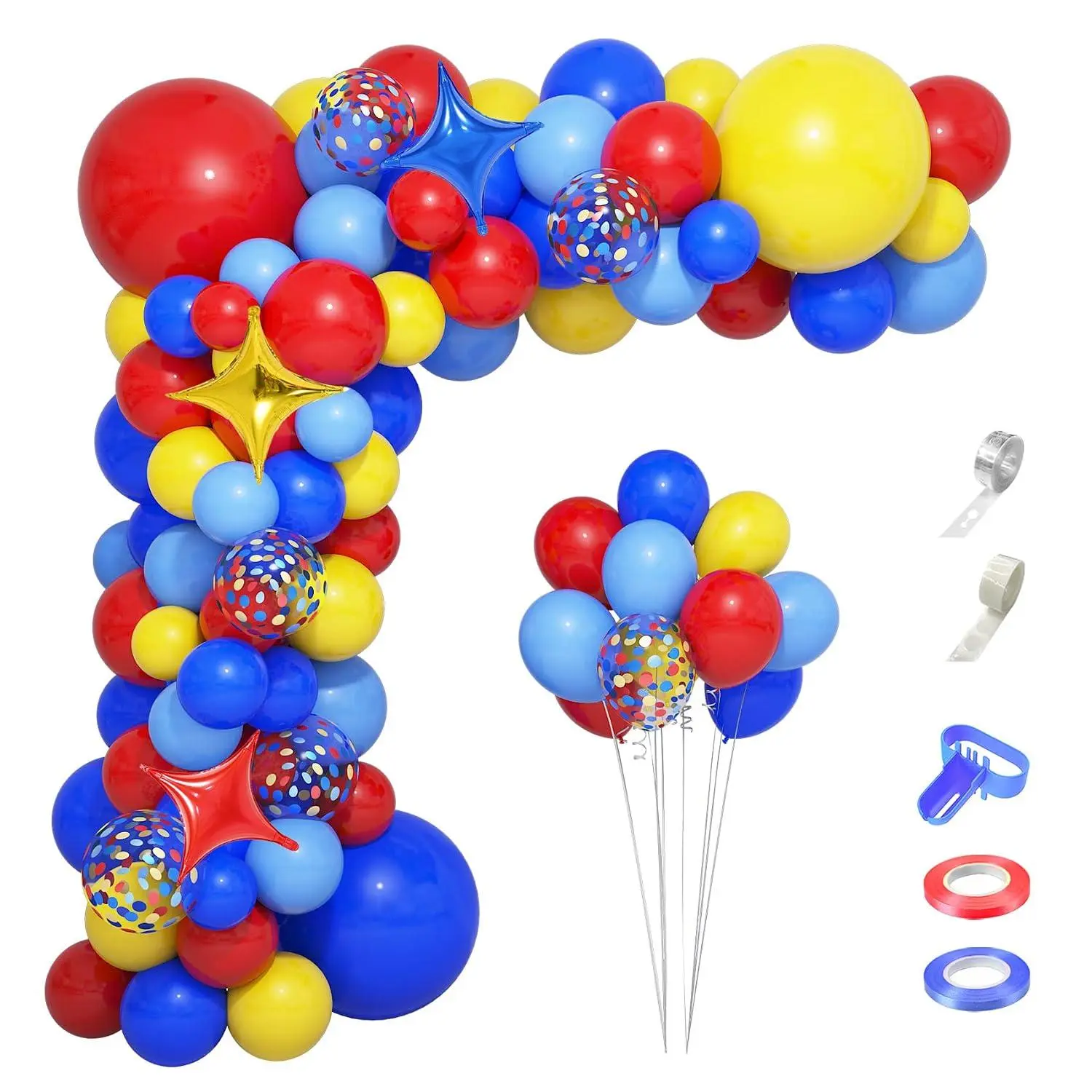 Carnival Circus Balloons Arch Garland Kit121Pcs Red Blue Yellow Rainbow Confetti Balloons Primary Color Balloons For Baby Shower Wedding Anniversary Carnival Theme Birthday Party Decorations