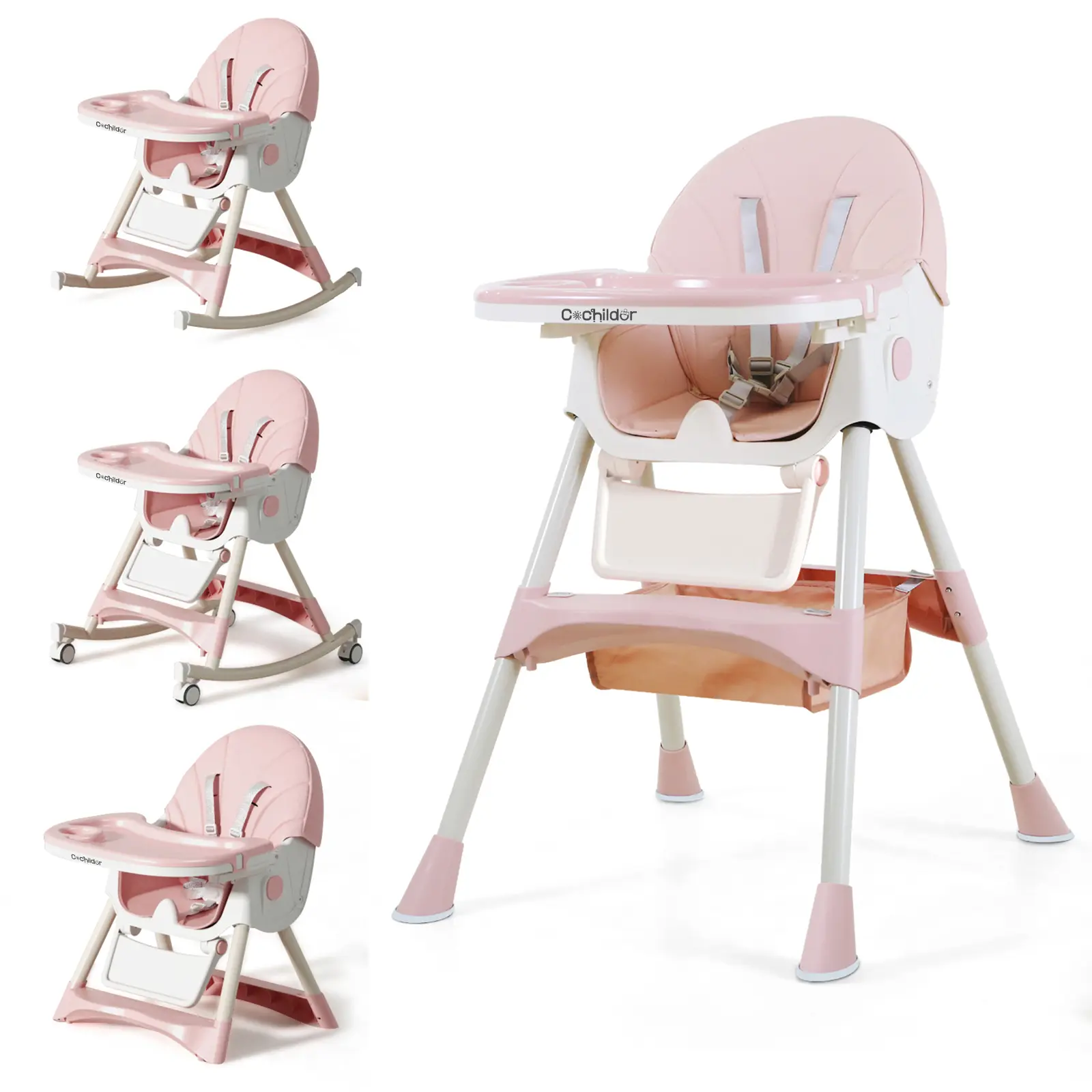 Cochildor Baby High Chair 6 in 1 Convertible High Chair with 5. Point Safety Harness,Modern Baby Multi-Functional Dining Chair - Adjustable, Portable, Rocking, Folding, Space-Saving Baby Furniture for Home Use sohochic
