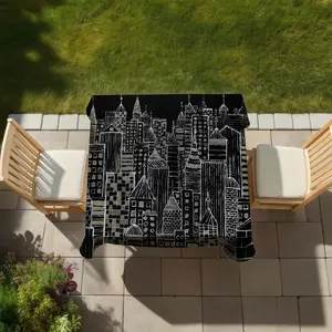 360 stand Black 58x58 in. Water-Resistant Tablecloth with Urban City Towers Illustration - for Livingroom Indoor/Outdoor Home Use (Model C1TC5858BDSPWD)