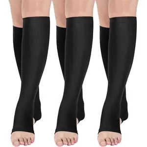 Open Toe Compression Socks for Women, Adults, Female - 3 Pairs, 15-20 mmHg Support, Sports Athletic Socks, All Seasons - Ideal for Pregnancy, Running, Flight Travel,summervibes