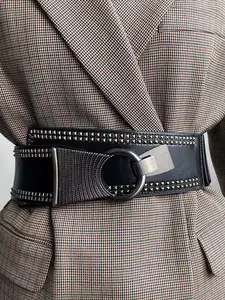 Women's Punk Style Rivet Decorated Belt, Fashionable Elastic Buckles Waistband for Daily Clothing Decoration, Trendy All-match & Exquisite Belt for Birthday Gift