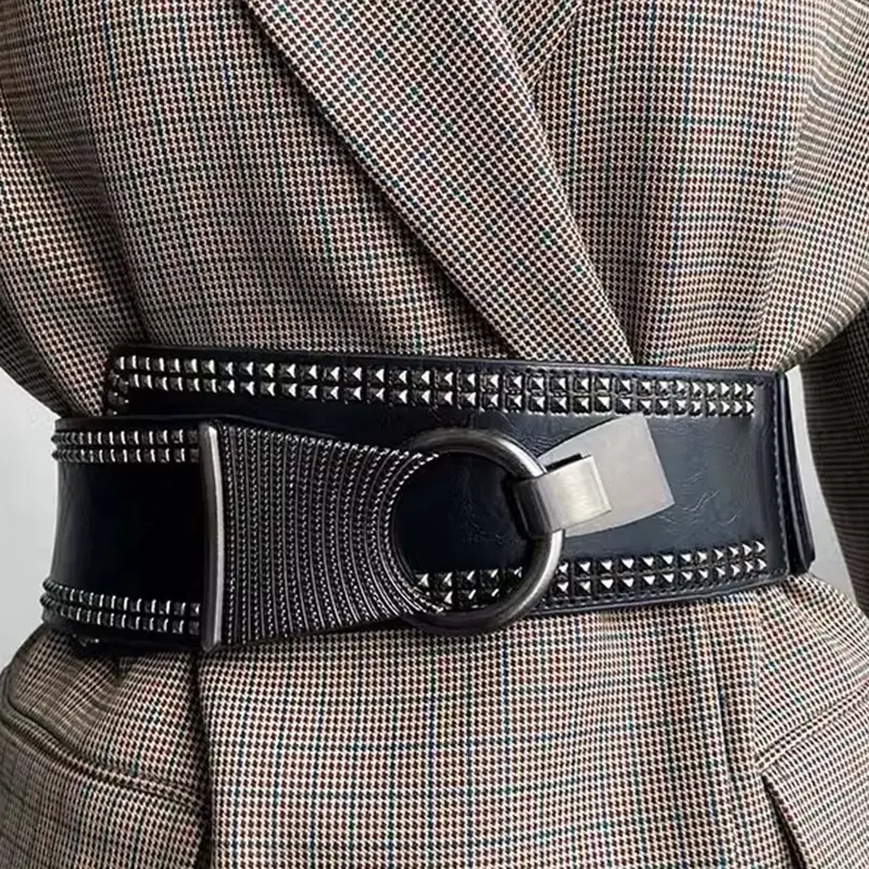 Women's Punk Style Rivet Decorated Belt, Fashion Belts, Fashionable Elastic Buckles Waistband for Daily Clothing Decoration, Trendy All-match & Exquisite for Birthday Gift, Studded Belt Buckle, Belt With Buckle