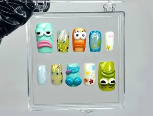 Terra Nails – Cartoon Press On Nails | 3D SpongeBob & Bikini Bottom Characters | Pop Art Art | Handmade Quirky Nails | Long Square Cute Nail