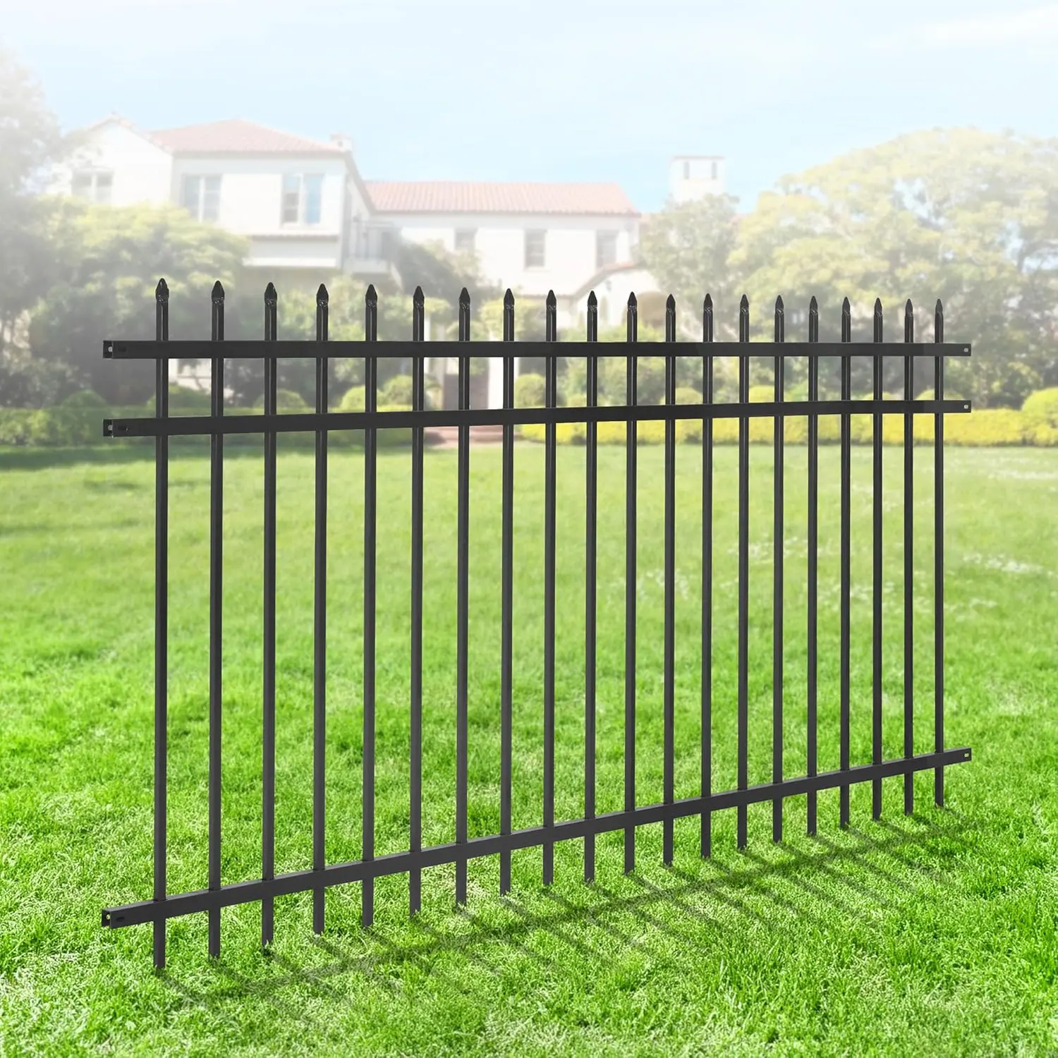 Fencer Wire Heavy Duty Pinnacle Fence Barrier Panel, 4FT Height X 8FT Width Anti-Rust Metal Fencing Panel, 2” Diameter Steel Outdoor Decorative Garden Fence Panel for Yard, Pool, Patio, Pack of 1/5/10