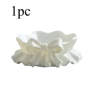 1pc Bow Jewelry Tray Cute Pleated Bow Jewelry Plate Desktop Storage Plate, Jewelry Trays