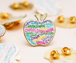 Teacher Life Apple Hard Enamel Teacher Pin, Teacher Pins for Lanyards